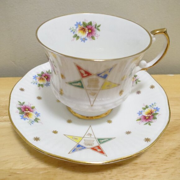Teacup and Saucer Masonic Order of the Eastern Star by Elizabethan Bone China UK - Picture 3 of 11